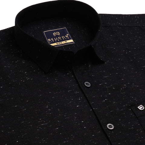 Men Black Cotton Neps Shirt