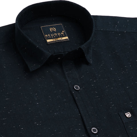 Men Navy Blue Cotton Neps Shirt