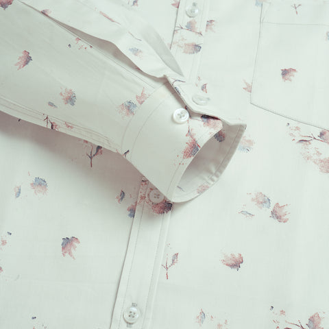Men Off White Floral Printed Full Sleeves Shirt