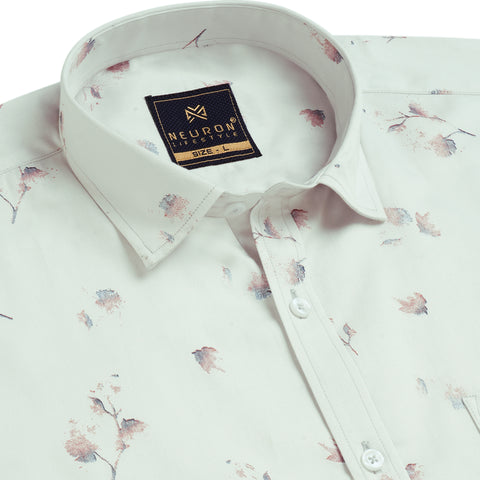 Men Off White Floral Printed Full Sleeves Shirt