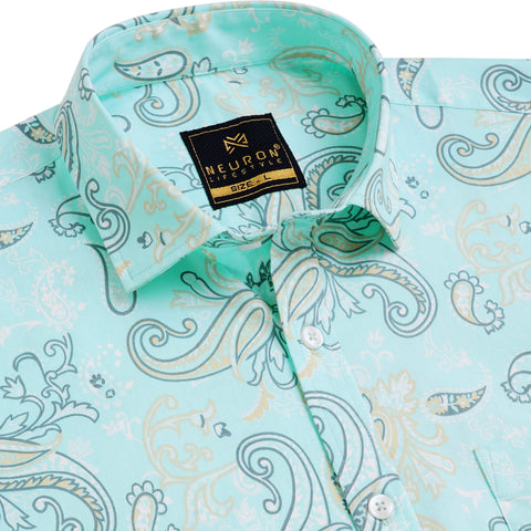 Men Green Printed Half Sleeves Shirt