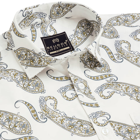Men White Printed Half Sleeves Shirt