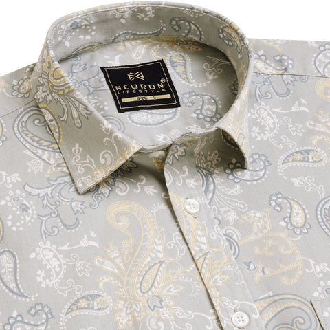 Men Grey Printed Half sleeves Shirt