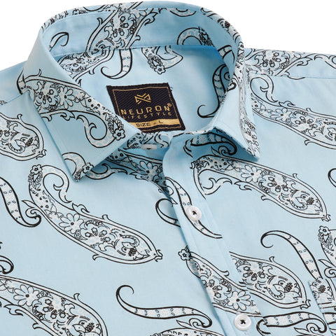 Men Sky Blue Printed Half Sleeves Shirt