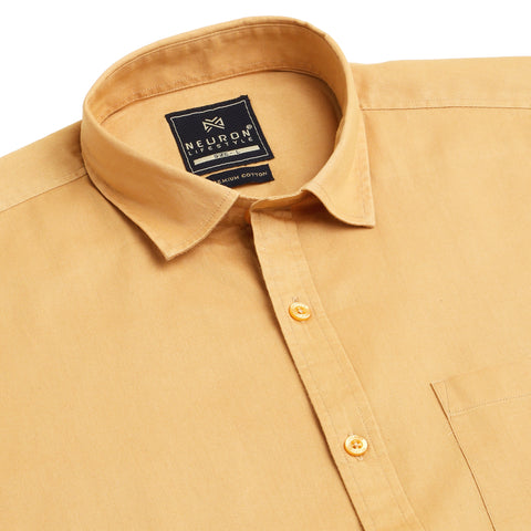 Men Beige Solid Cotton Shirt