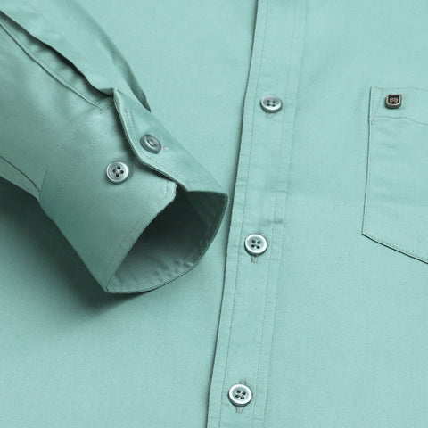 Men Teal Green Satin Cotton Formal shirt