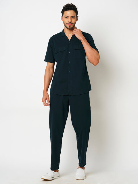 Men Navy Solid Co-ord Set