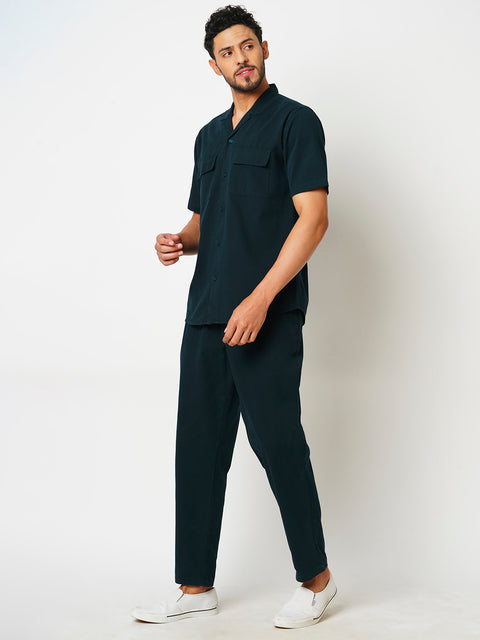 Men Navy Solid Co-ord Set