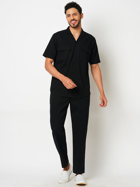 Men Black Solid Co-ord Set