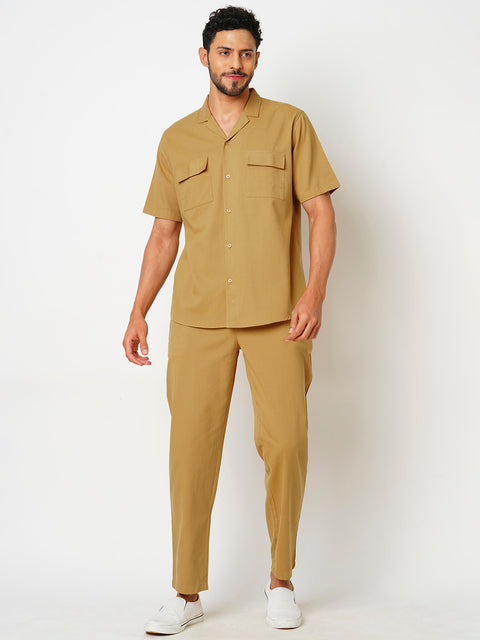 Men Beige Solid Co-ord Set