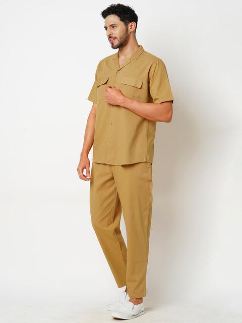 Men Beige Solid Co-ord Set