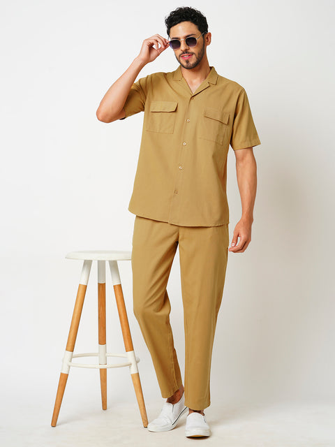 Men Beige Solid Co-ord Set