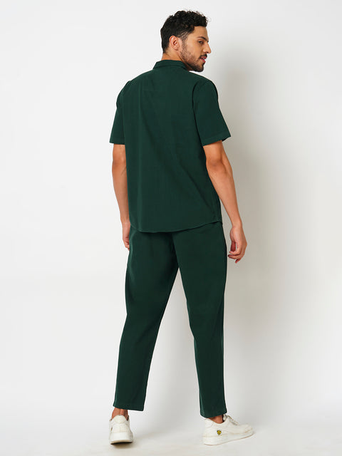 Men Bottle Green Solid Co-ord Set