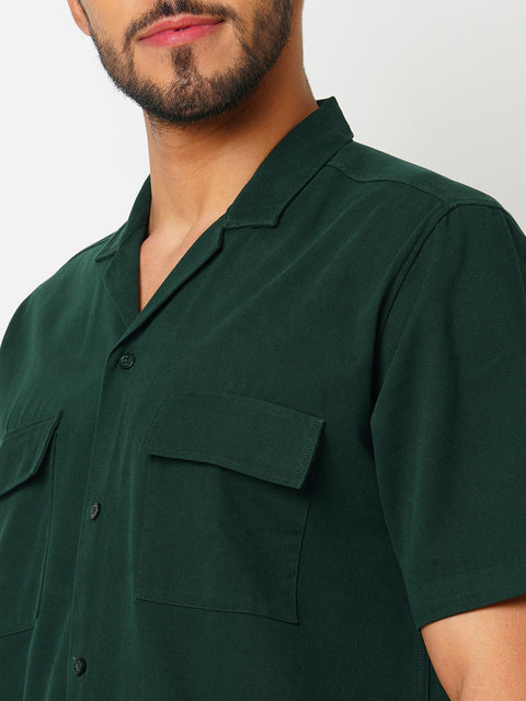 Men Bottle Green Solid Co-ord Set