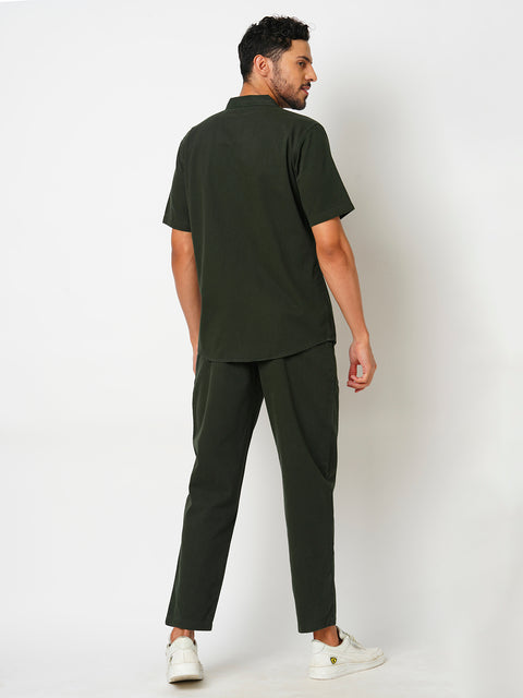 Men OLive Green Solid Co-ord Set
