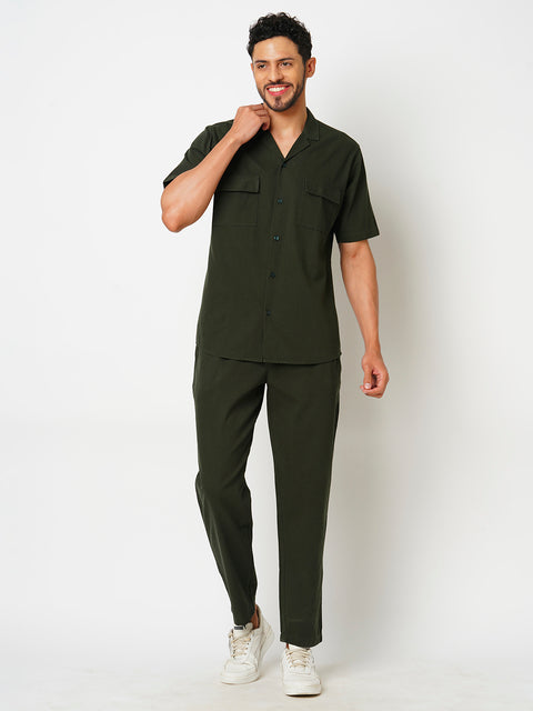 Men OLive Green Solid Co-ord Set