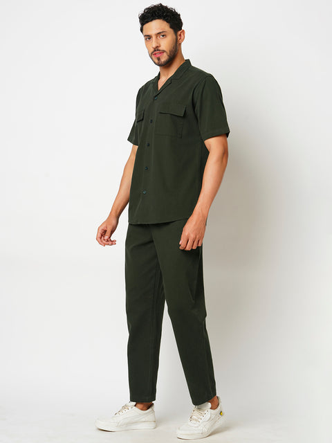 Men OLive Green Solid Co-ord Set