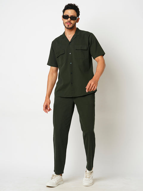 Men OLive Green Solid Co-ord Set