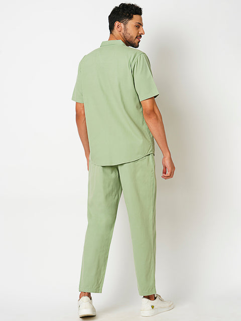 Men Tea Green Solid Co-ord Set