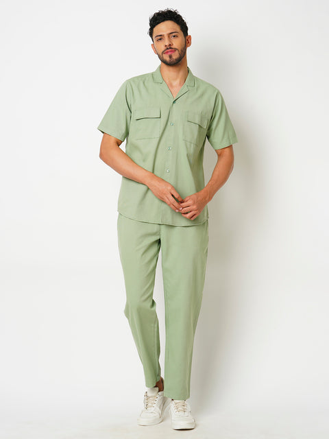 Men Tea Green Solid Co-ord Set