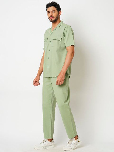 Men Tea Green Solid Co-ord Set
