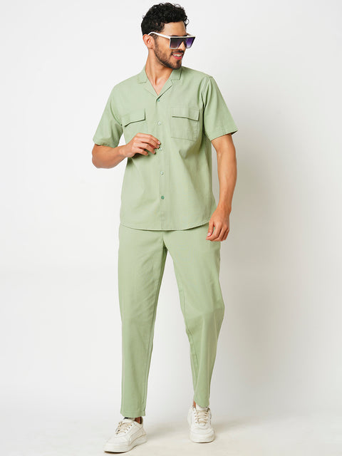 Men Tea Green Solid Co-ord Set