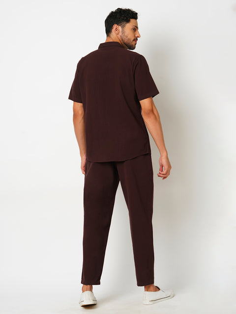 Men Rasberry  Solid Co-ord Set