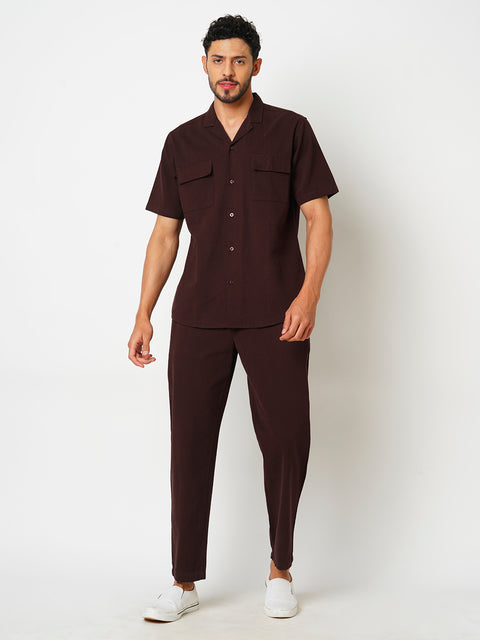 Men Rasberry  Solid Co-ord Set