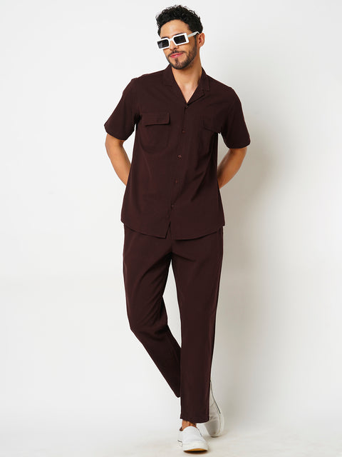 Men Rasberry  Solid Co-ord Set