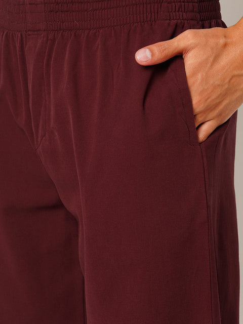 Men Maroon Solid Co-ord Set