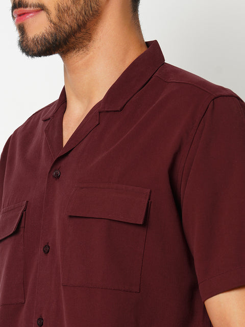 Men Maroon Solid Co-ord Set