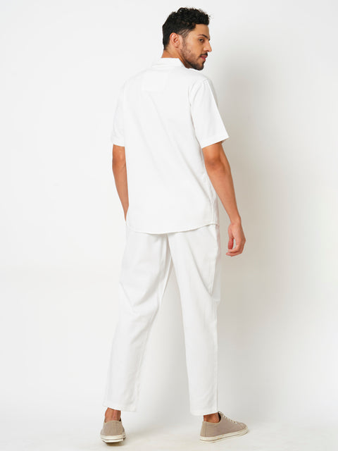 Men White Solid Co-ord Set