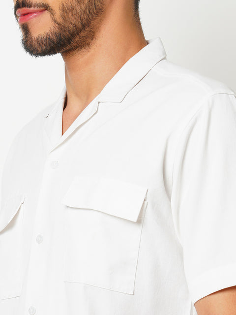 Men White Solid Co-ord Set