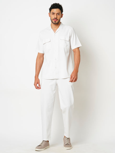 Men White Solid Co-ord Set