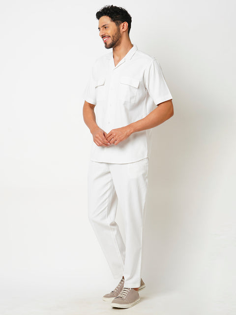 Men White Solid Co-ord Set
