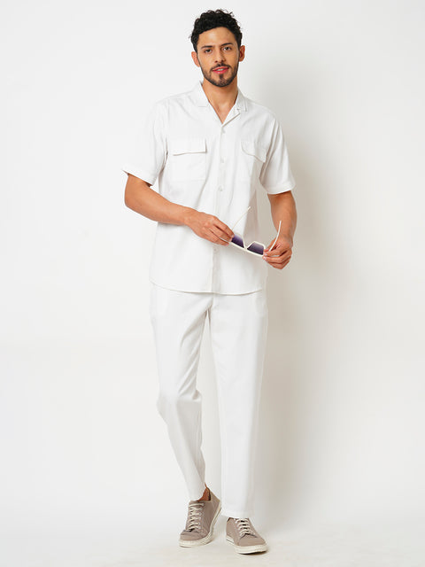 Men White Solid Co-ord Set