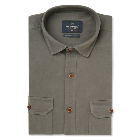 Men's Dark Grey Double Pocket Casual Shirt
