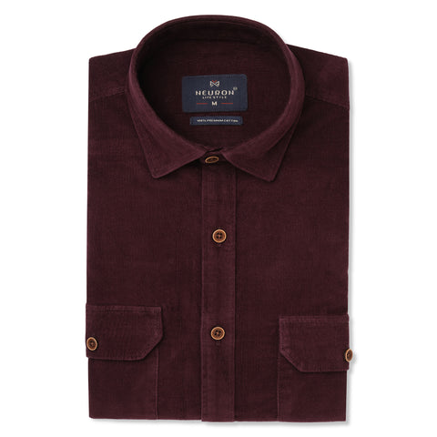 Men Maroon Corduroy Shirt