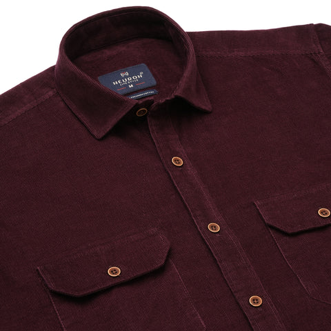 Men Maroon Corduroy Shirt