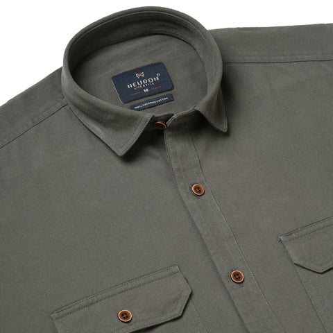 Men's Dark Grey Double Pocket Casual Shirt