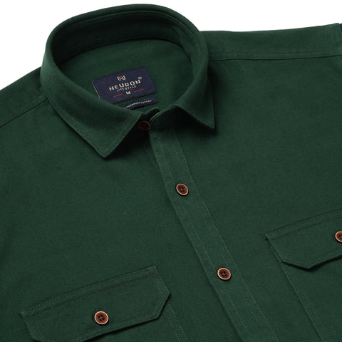 Men's Bottle Green Double Pocket Casual Shirt