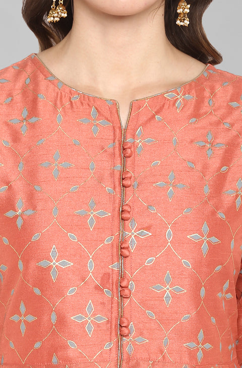 Women Pink & Grey Floral Print Anarkali Kurta Set (J0002)