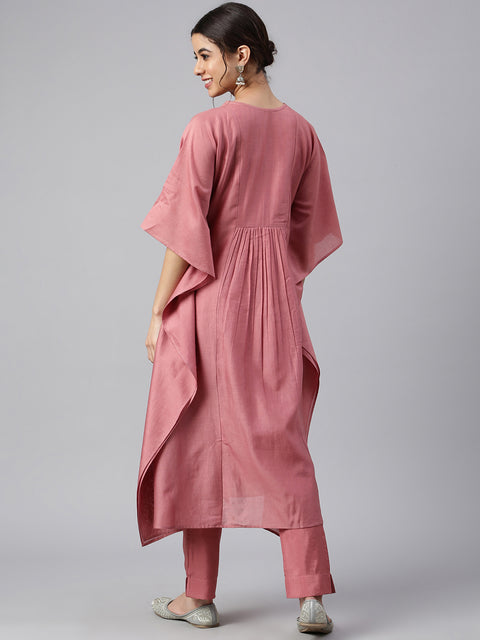 Women Rose Neck Embroidered Empire  Kurta Set (J0426)