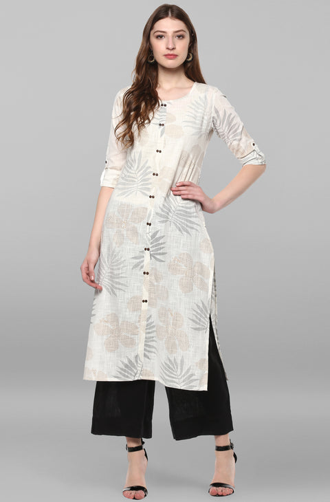 Women Off-White Floral Print Straight Kurta (JNE2171-KR-437)
