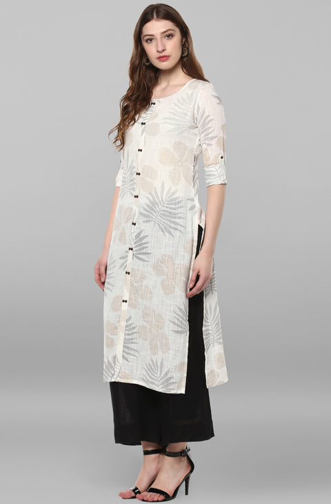 Women Off-White Floral Print Straight Kurta (JNE2171-KR-437)