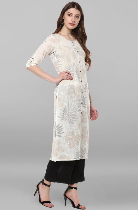 Women Off-White Floral Print Straight Kurta (JNE2171-KR-437)