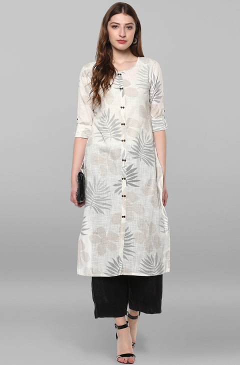 Women Off-White Floral Print Straight Kurta (JNE2171-KR-437)