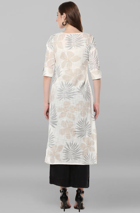 Women Off-White Floral Print Straight Kurta (JNE2171-KR-437)