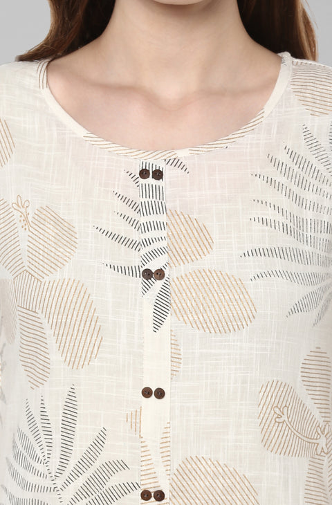 Women Off-White Floral Print Straight Kurta (JNE2171-KR-437)