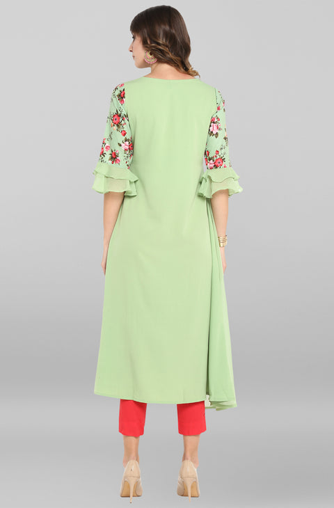 Women Green & Pink Floral Printed A-Line Kurta (JNE3368-KR)